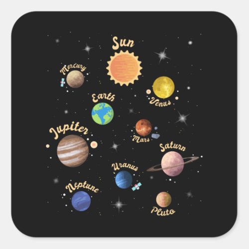 Solar System Planets Kids Knowledge Outer Space T_ Square Sticker