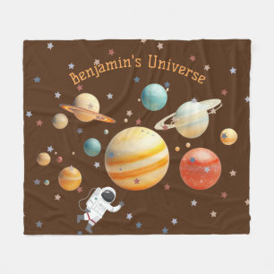 Solar System Planets Monogram Colorful Kids Cool Fleece Blanket