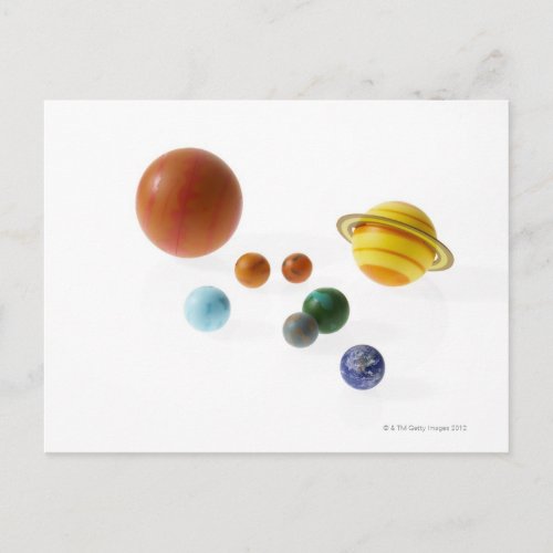 Solar system planets on white background postcard