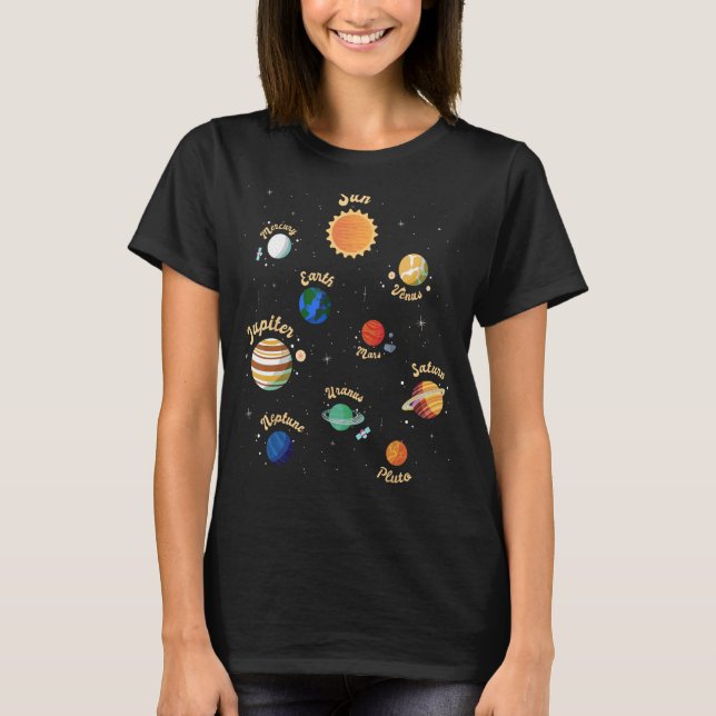 Solar System Planets Outer Space Knowledge Science T-Shirt (Front)