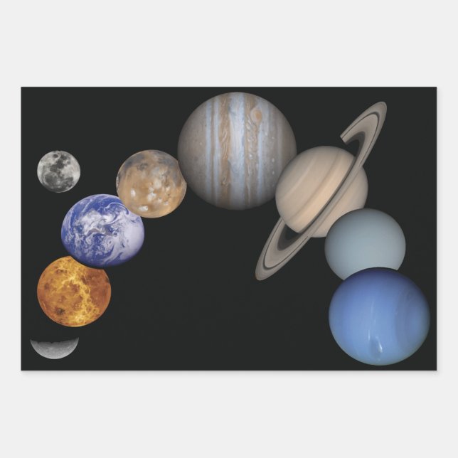 Solar System Planets Science Illustration Wrapping Paper Sheets (Front)