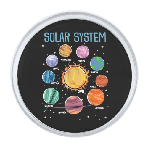 Solar System Planets Science Space Boys Girls STEM Silver Finish Lapel Pin