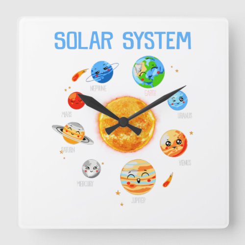 Solar System Planets Science Space Boys Girls STEM Square Wall Clock