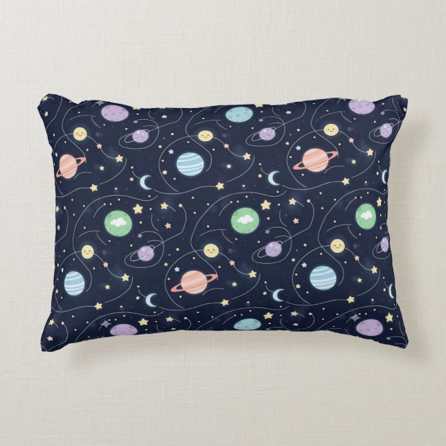 Solar System Planets Seamless Pattern Accent Pillow (Front)
