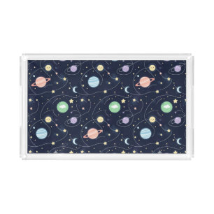 Solar System Planets Seamless Pattern Acrylic Tray