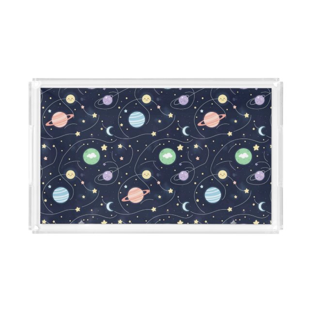 Solar System Planets Seamless Pattern Acrylic Tray (Front)