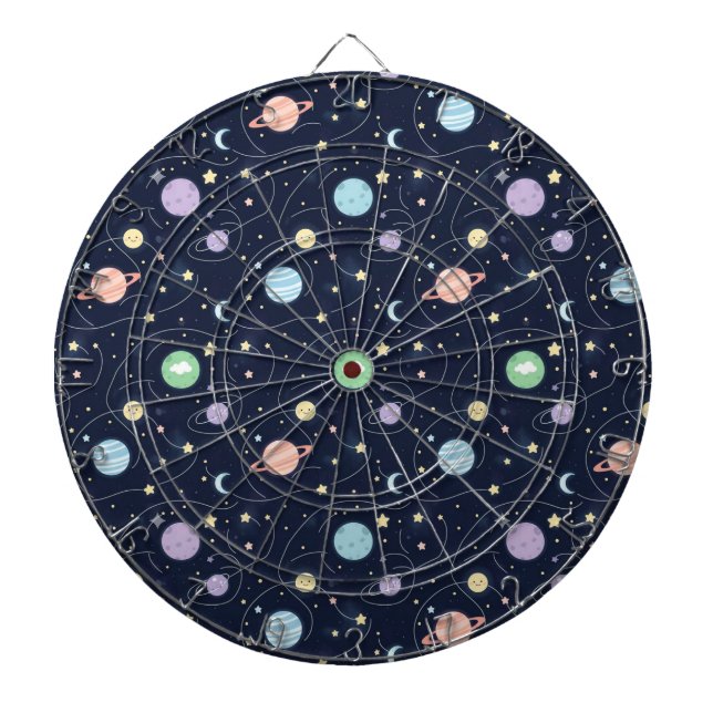 Solar System Planets Seamless Pattern Dart Board (Front)