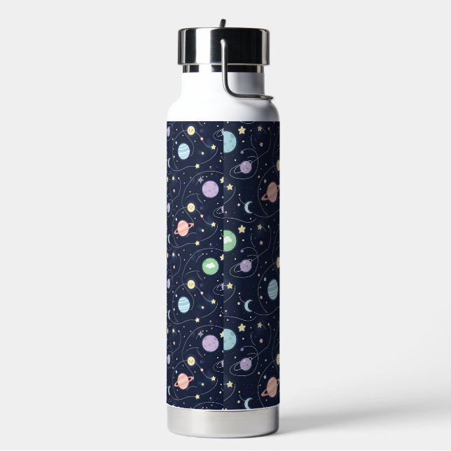 Solar System Planets Seamless Pattern Water Bottle (Left)