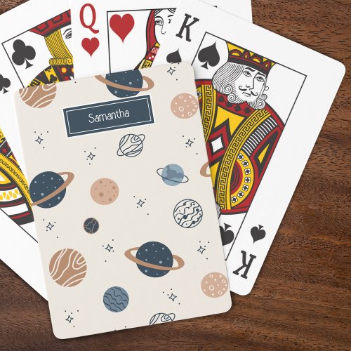 Solar System Planets Sketch Pattern Poker Cards