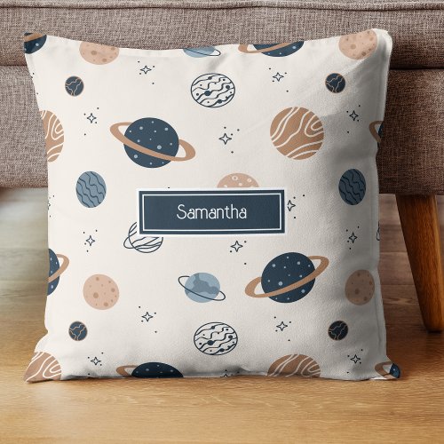 Solar System Planets Sketch Pattern Throw Pillow