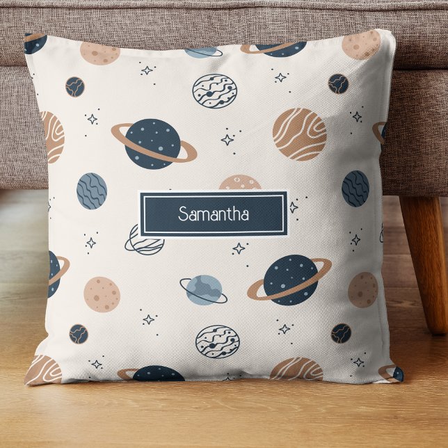 Solar System Planets Sketch Pattern Throw Pillow (Creator Uploaded)