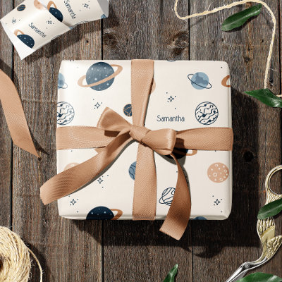 Solar System Planets Sketch Pattern Wrapping Paper
