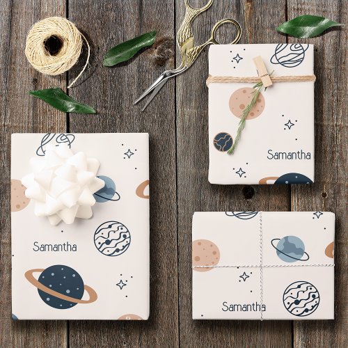 Solar System Planets Sketch Pattern Wrapping Paper Sheets