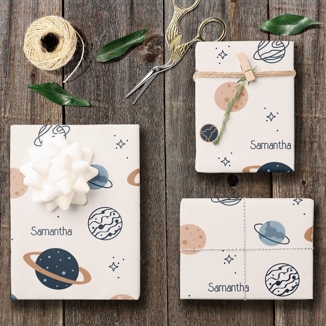 Solar System Planets Sketch Pattern Wrapping Paper Sheets (Creator Uploaded)
