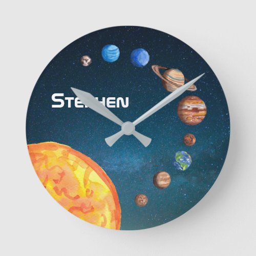 Solar System Planets Space Earth Sun Jupiter Round Clock
