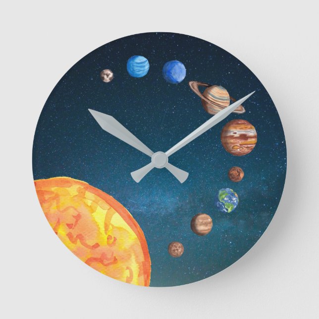 Solar System Planets Space Earth Sun Jupiter Round Clock (Front)