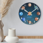 Solar System Planets Space Earth Sun Jupiter Round Clock<br><div class="desc">This design was created though digital art. It may be personalized in the area provide or customizing by choosing the click to customize further option and changing the name, initials or words. You may also change the text color and style or delete the text for an image only design. Contact...</div>