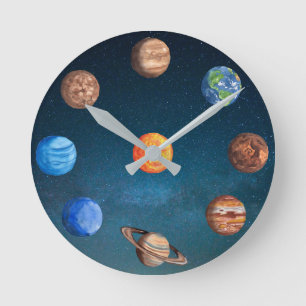 Solar System Planets Space Earth Sun Jupiter Round Clock