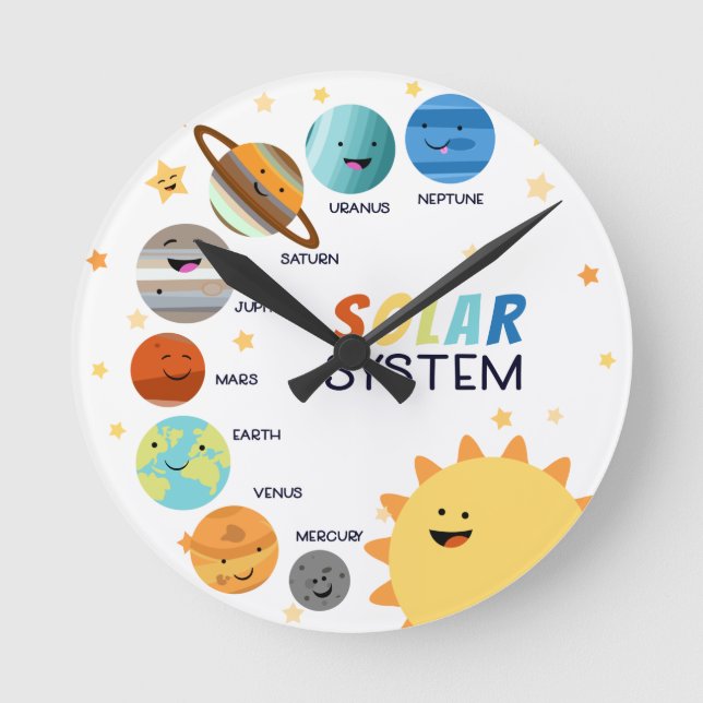 Solar System Planets Space Educational Homeschool Round Clock (Front)