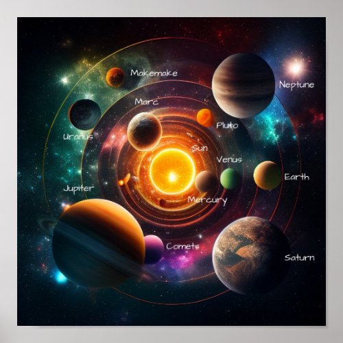 Solar System Planets Sun Jupiter Illustration  Poster