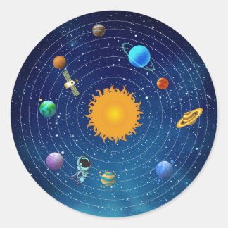 Solar System Planets with Sun & Astronaut  Classic Round Sticker