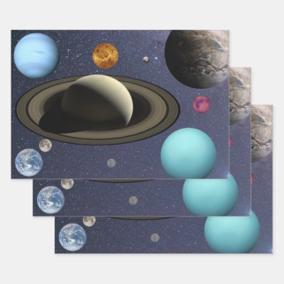 Solar system planets wrapping paper sheets