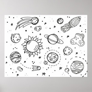 Solar System Poster (Black and White)