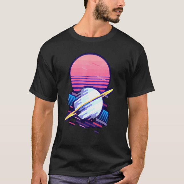 Solar System Retro Saturn Space Planets Science Va T-Shirt (Front)