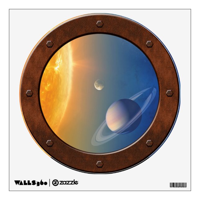 Solar System Space Collage Steampunk Porthole View Wall Sticker (Front)