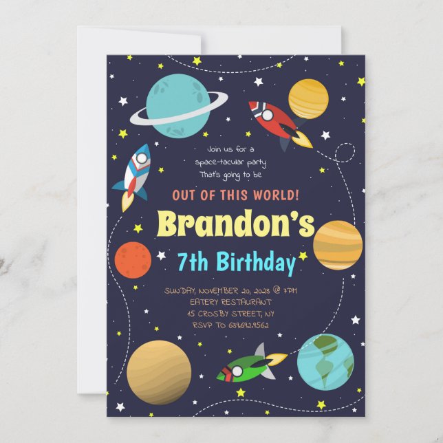 Solar System Space-themed Birthday Invitation (Front)