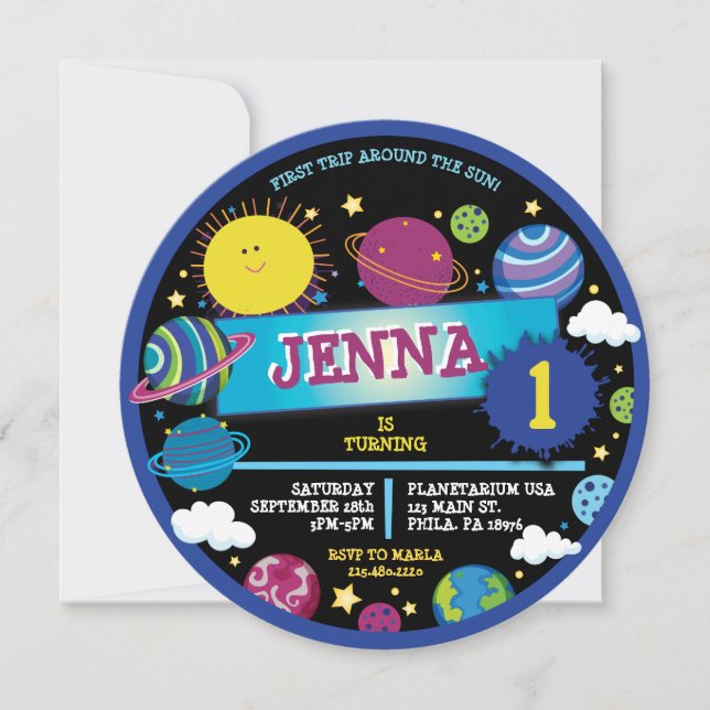 SOLAR SYSTEM SUN Baby's First 1ST Birthday Party Invitation (Front)