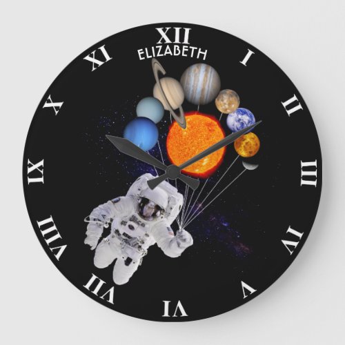 Solar System Sun Planets Astronaut Milky Way Large Clock