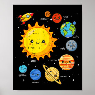 Solar System Sun Planets Rocket Space Galaxy Kids  Poster