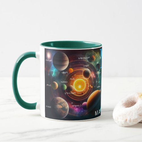 Solar System Symphony An Elegant Celestial Dance Mug