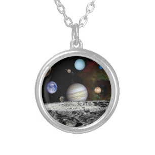 Solar System Voyager Images Montage Space Photos Silver Plated Necklace