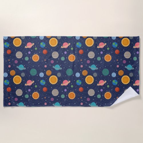 Solar System with Sun and Planets Beach Towel