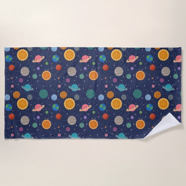 Solar System with Sun and Planets Beach Towel (Front)