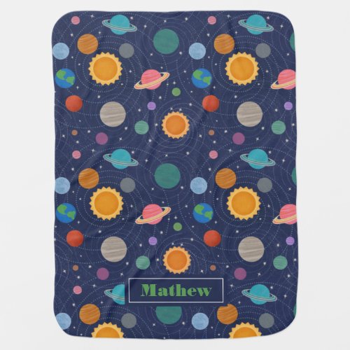 Solar System with Sun and Planets Personalized Baby Blanket
