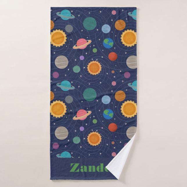 Solar System with Sun and Planets Personalized Bath Towel (Bath Towel)