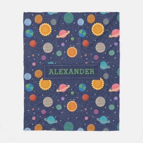 Solar System with Sun and Planets Personalized Fleece Blanket