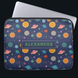 Solar System with Sun and Planets Personalized Laptop Sleeve<br><div class="desc">A fun and modern solar system pattern with colorful planet,  star and sun illustrations against a dark blue background. This design can be personalized with a name or monogrammed with initials.</div>