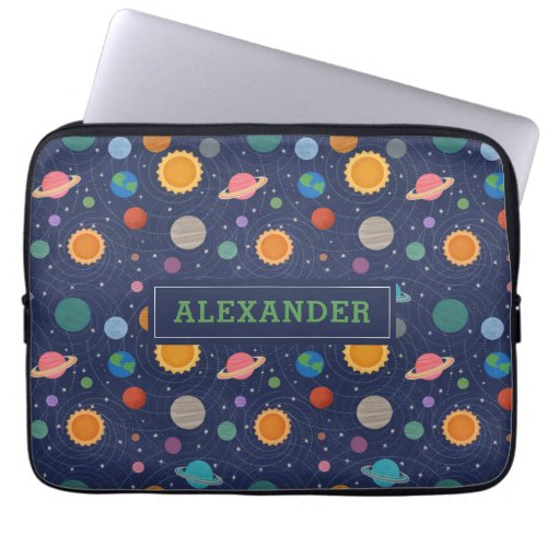 Solar System with Sun and Planets Personalized Laptop Sleeve