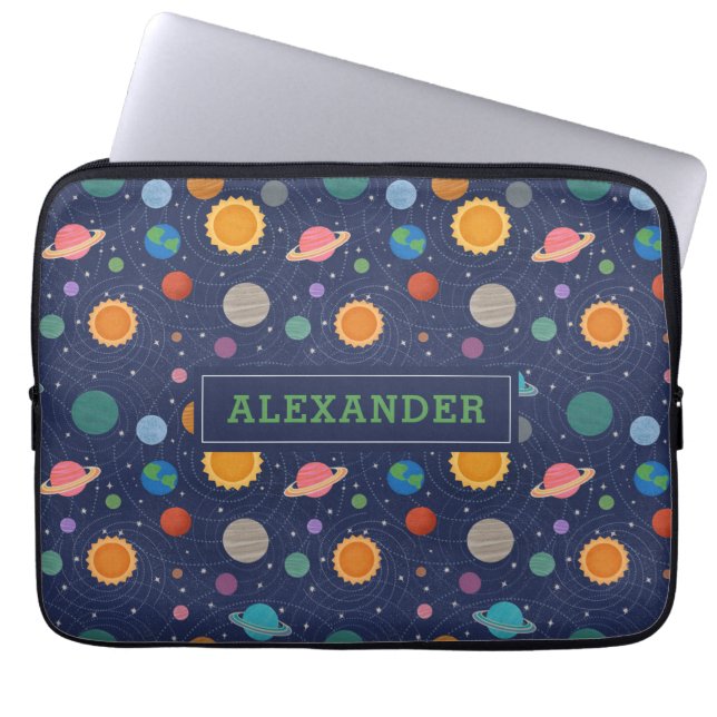 Solar System with Sun and Planets Personalized Laptop Sleeve (Front)