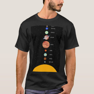 Solar System with the writing of the names of the T-Shirt