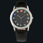 Solar System Wristwatch<br><div class="desc">This clock starts with the sun at noon and works its way through 12 of the largest planets/planetoids in the Solar System in order of distance from the sun: Mercury, Venus, Earth, Mars, Vesta, Ceres, Jupiter, Saturn, Uranus, Neptune, Pluto, and back to the sun at 12. Buy this clock and...</div>