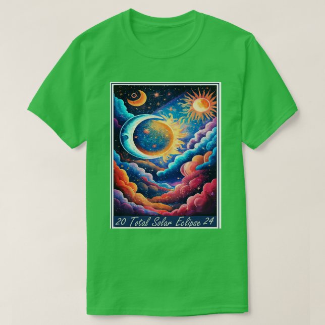 Solar Total Eclipse 2024 Starry Graphic Design T-Shirt (Design Front)