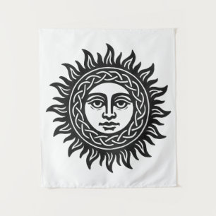 Solar Visage Sigil – Black Sun Emblem Tapestry