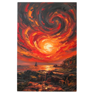 Solar Vortex: Crimson Sunrise Over Brixham Metal Print
