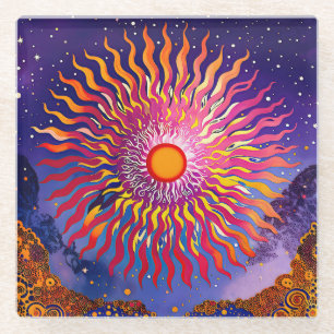 “Solar Whispers in the Sky” The Sun Glass Coaster