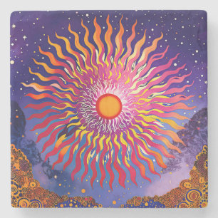 “Solar Whispers in the Sky” The Sun Stone Coaster